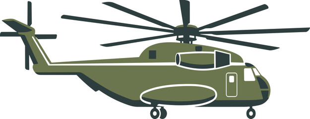 Military transport helicopter vector illustration, heavy cargo chopper aircraft side view, aviation defense vehicle isolated design © MstSalema