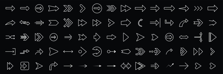 Mega set of large arrows vector collection of doodle arrow icons and pointers. Black arrow icon big set. triangular arrow pointers isolated on Collection different arrows sign. Set different cursors