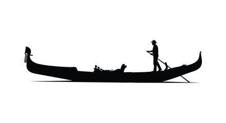 A striking black silhouette depicts a gondola and gondolier on calm waters a classic venetian scene silhouette © nhpvect02