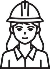 Obraz premium Hand Drawn a Woman Construction Worker Black and White Avatar Illustration in Minimal Line Art Style Design