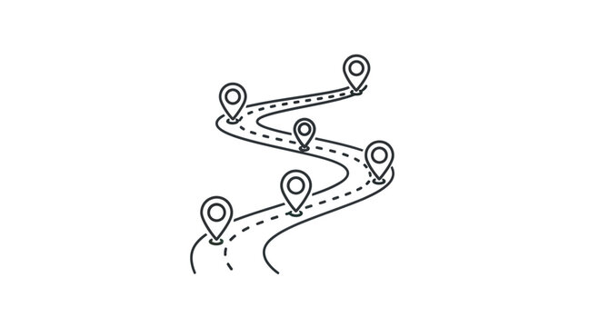 Winding road graphic displays multiple location markers along its path, illustrating a sequential journey or a complex multi-stop route planning process.