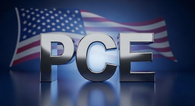 3D PCE Letters with American Flag Background, PCE Inflation Indicator, US Federal Reserve Economic Data Concept