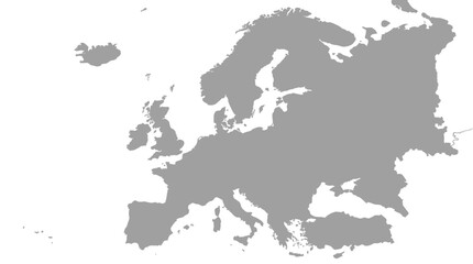 Gray map of Europe on a white background.