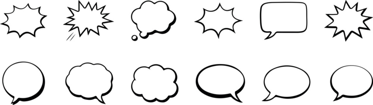 Comic book speech bubbles and thought clouds for dialogue  various shapes