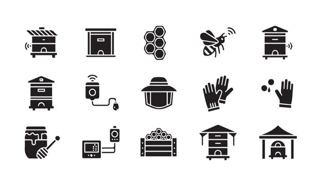 Modern beekeeping icons for business and technology use