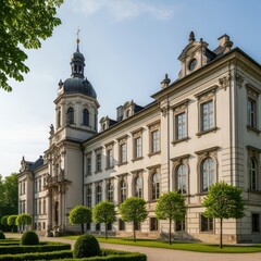 Fototapeta premium Elegant historic mansion with lush gardens