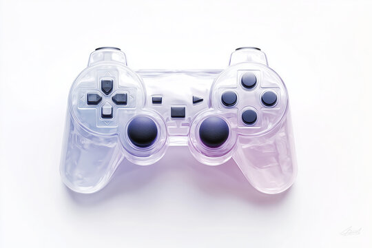 Mando de videojuegos transl&uacute;cido sobre fondo blanco, Innovaci&oacute;n en el mundo gaming el futuro de los mandos, Fondo publicitario de mando de juego para anuncio digital