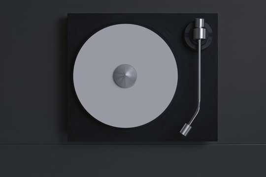 Plato giradiscos moderno sobre superficie negra, Reproductor de vinilos lujoso dise&ntilde;o moderno minimalista, Fondo elegante para publicidad de audio premium