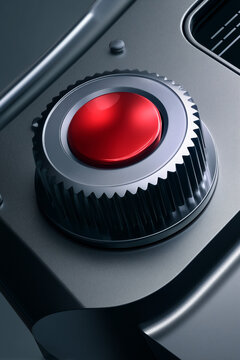 Bot&oacute;n rojo de grabar en dial met&aacute;lico texturizado, Bot&oacute;n de inicio premium dise&ntilde;o de alta tecnolog&iacute;a elegante, Fondo con bot&oacute;n de acci&oacute;n para publicidad digital activar