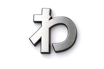Obraz premium A metallic symbol or currency sign is prominently displayed against a plain white background from a straight-on viewpoint as seen in hrgn (4).png