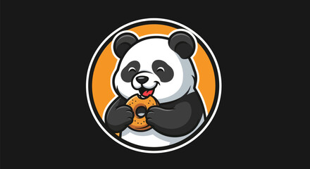 Cartoon panda eating donut in circle logo © Ever