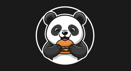 Cartoon panda eating burger illustration © Ever