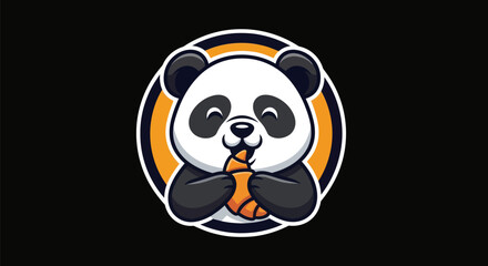 Cartoon panda eating carrot on black background © Ever