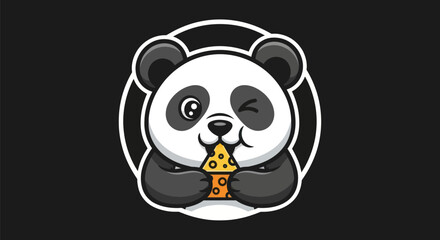 Cartoon panda eating cheese on black © Ever