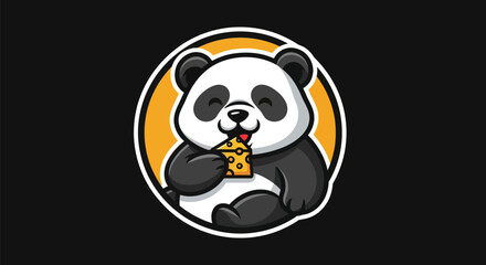 Cartoon panda eating cheese on black background © Ever