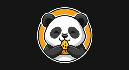 Cartoon panda eating cheese on black background © Ever