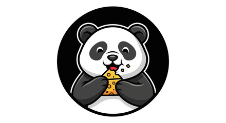 Cartoon panda eating cheese on black circle © Ever