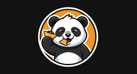 Cartoon panda eating chips on dark background © Ever