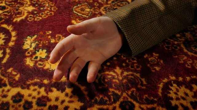 Man Falls On Persian Rug Carpet, Accident, Crime Scene
