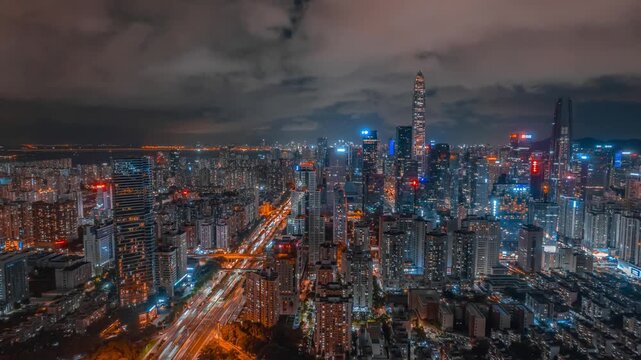 Shenzhen Skyline at Night - Aerial View of Ping An Finance Centre