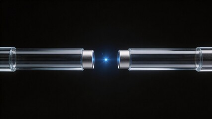 Naklejka premium Futuristic glass tube connectors forming a blue energy spark on black background
