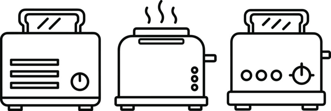 Modern toaster appliance line icon set kitchen breakfast equipment outline vector collection for cooking and home appliance design