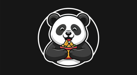 Cartoon panda eating snacks on black © Star
