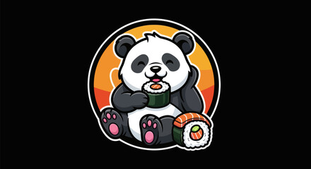 Cartoon panda eating sushi illustration © Star