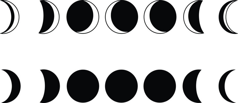 Moon phase icon set crescent half full lunar cycle silhouette astronomy celestial symbols vector illustration collection