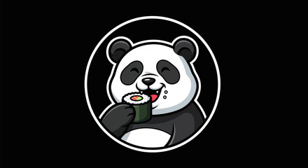 Cartoon panda eating sushi roll illustration © Star
