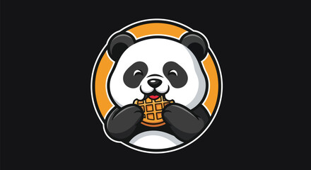 Cartoon panda eating waffle illustration © Star