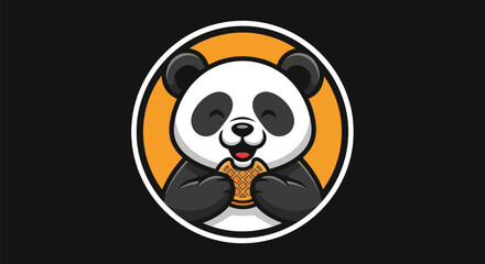 Cartoon panda eating waffle illustration © Star