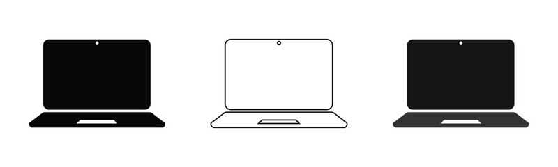 Laptop Computer Vector Icons Set | Black Outline Gray Notebook Laptop Illustrations
