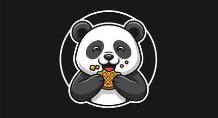 Cartoon panda eating waffle on black background © Star