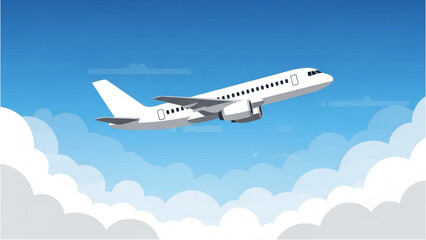Airplane flying high above the clouds in a clear blue sky viewed from the side © Stock Image Paradise