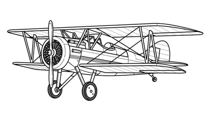 Vintage biplane aircraft illustration showcasing historical aviation technology and classic flight mechanics in detailed line art © Stock Image Paradise