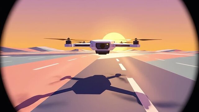 Airplane Taking Off at Sunset Through Binoculars.