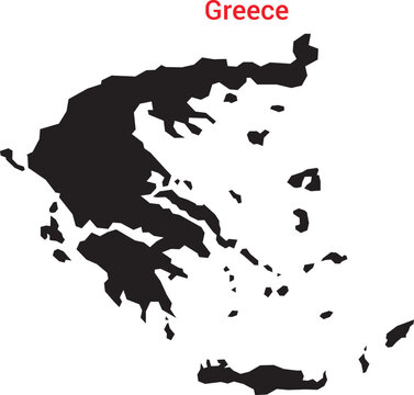 Black silhouette map of greece with red label