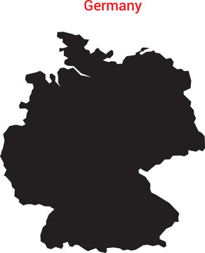 Black silhouette map of germany with red label