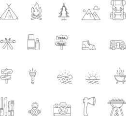 Fototapeta premium Outdoor Adventure and Camping Line Icon Vector Collection