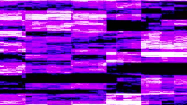Digital glitch noise overlay animation, TV screen static stripes distortion, retro futuristic signal damage with dead pixels, abstract tech background for video editing transitions and logo reveal 4K