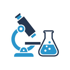 Science and laboratory equipment illustration with microscope and flask