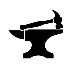 Blacksmith Hammer and Anvil Tool Silhouette Vector Illustration
