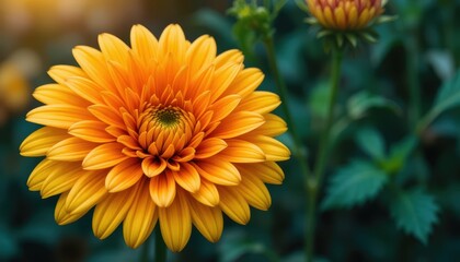 Vibrant Yellow Chrysanthemum Blooming in a Garden Surrounded by Green Foliage