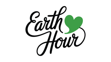 earth hour calligraphy typography with green heart symbol, environmental awareness concept promoting energy conservation and planet care © VectAmaze