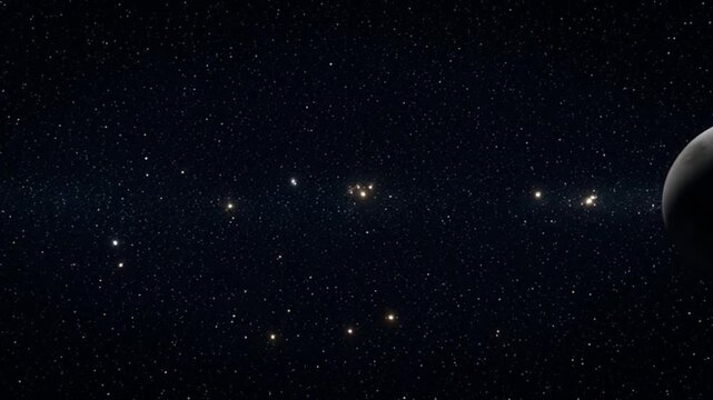 Cosmic view animated celestial body in dark space with starry background