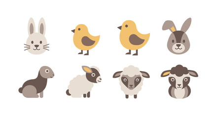 Naklejka premium Collection of Cartoon Farm Animals and Birds.