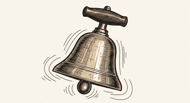 Vintage Bell with Clapper and Sound Waves Illustration.