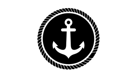 Fototapeta premium Nautical Anchor Emblem with Rope Circle, Maritime Symbol, Black and White