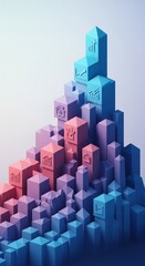 Abstract Pixelated Bar Graph Ascent With Business Icons In Gradient
